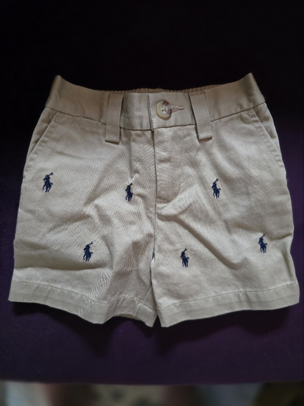 NWOT Baby Boys 9M Polo by Ralph Lauren Khaki Shorts with Embroidered Polo Logos